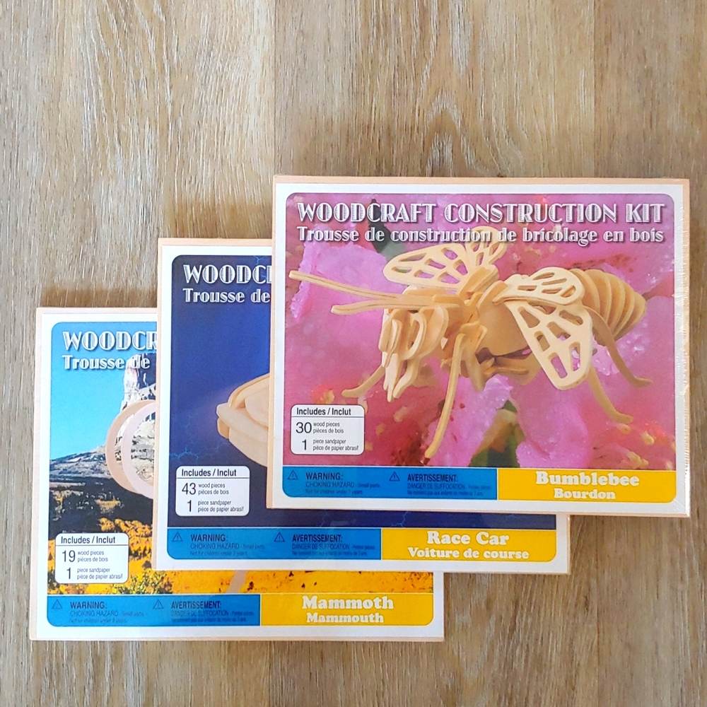 Lot of 3 Woodcraft Construction Kits - Car Bumblebee Mammoth